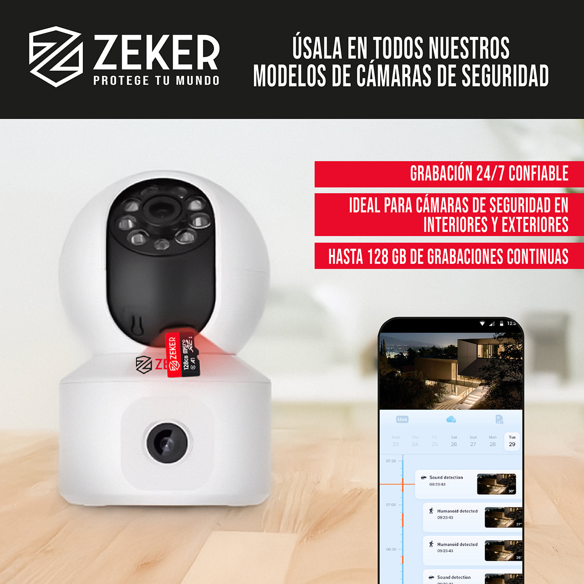 Tarjeta Micro Sd Memoria 128 Gb Zeker 100mbps Adaptador SD