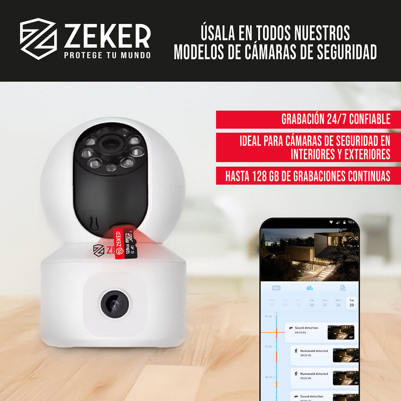 Tarjeta MicroSD 128GB Zeker con Adaptador SD para Cámara - app