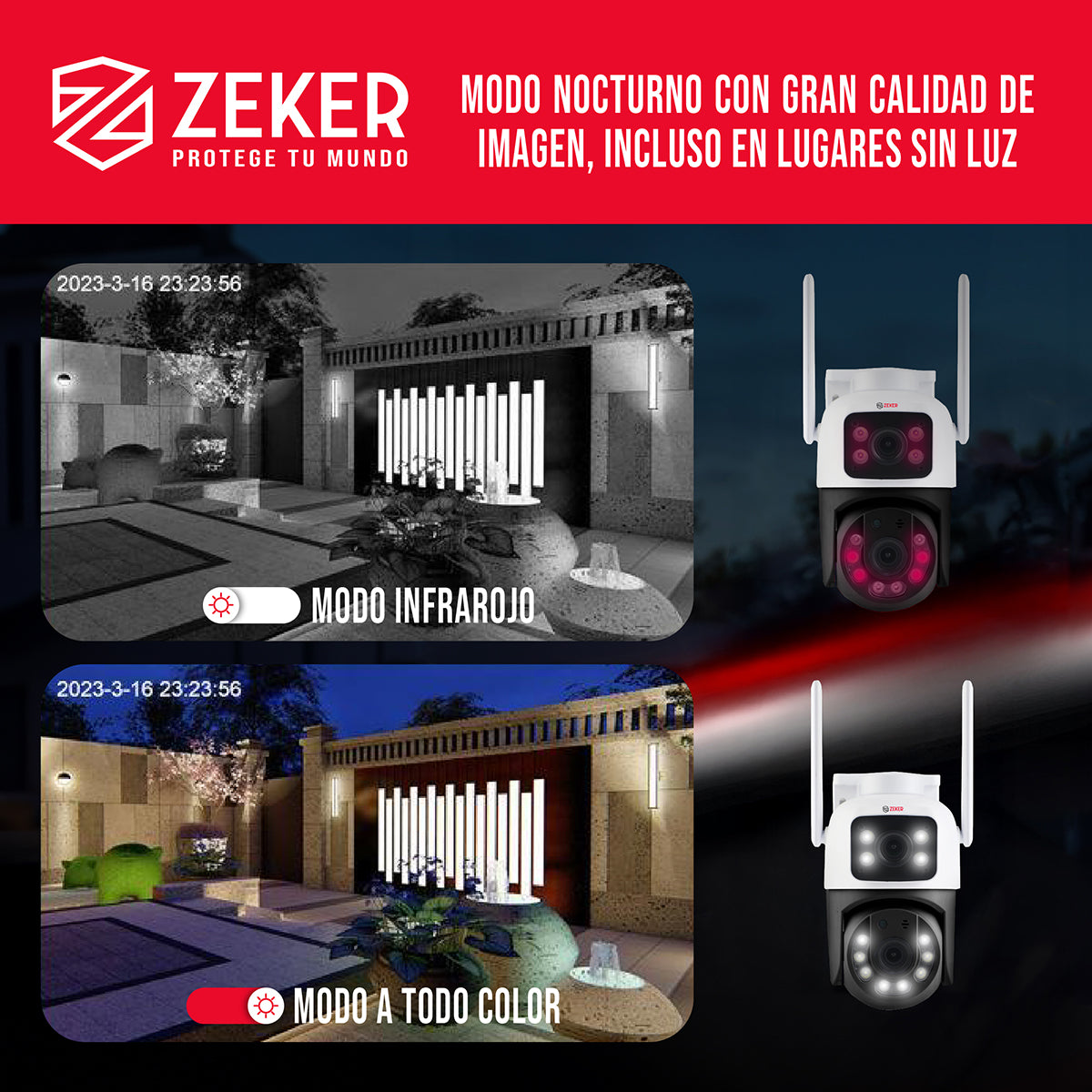 Pack x2 Cámara De Seguridad 2.4G Zeker Doble 4MP Impermeable