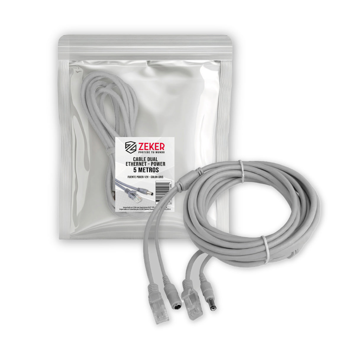Cable Dual Camara Seguridad Zeker Extensor Poder Ethernet 5m