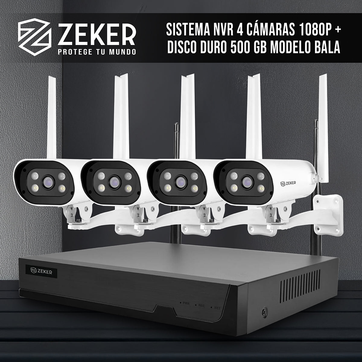 Kit Nvr Camaras Zeker Seguridad 1080p FHD + Disco Duro 500gb