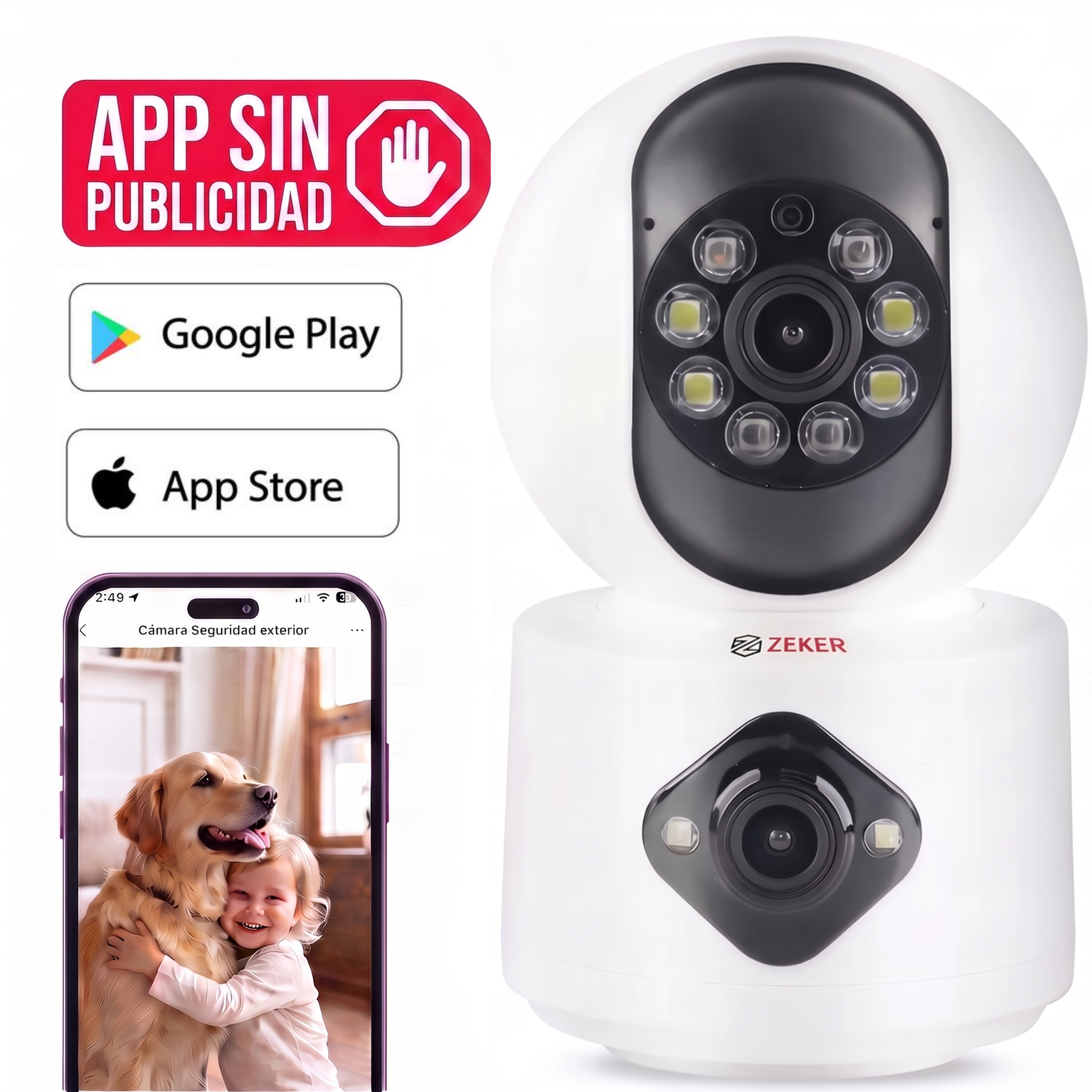 Camara De Seguridad Interior Doble Zeker 4MP 2.5Ghz Wifi IP