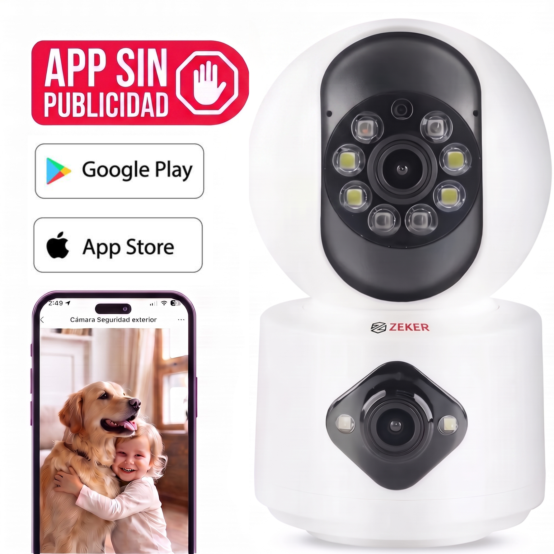 Camara De Seguridad Interior Doble Zeker 4MP 2.5Ghz Wifi IP