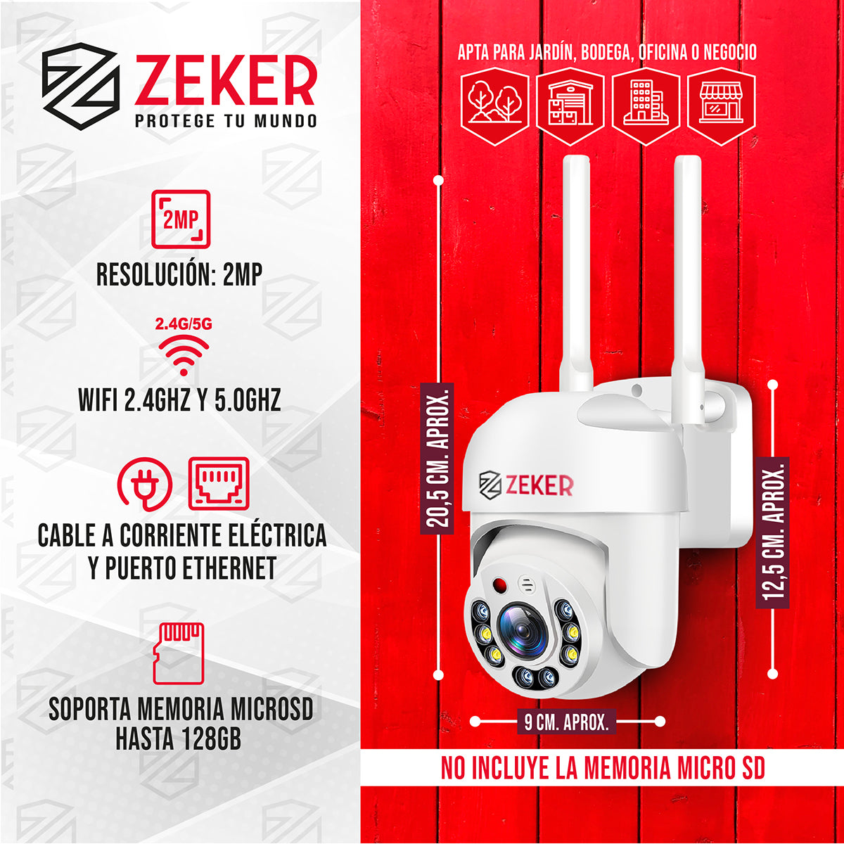 Pack x3 Cámara de Seguridad Wifi Impermeable Zeker 2MP 5G