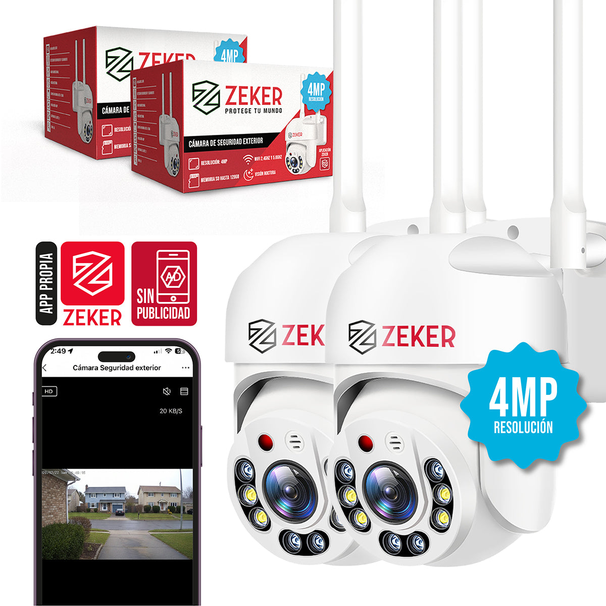 Cámara de Seguridad Exterior PTZ 4MP WiFi 2.4GHz Zeker
