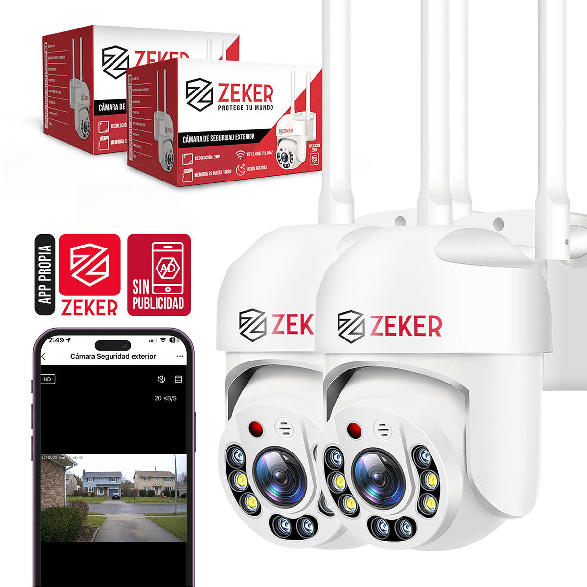 Cámara de Seguridad Exterior PTZ 2MP WiFi 2.4GHz Zeker