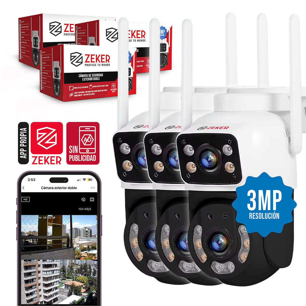 Cámara Seguridad Exterior Doble 6MP WiFi | Zeker Chile