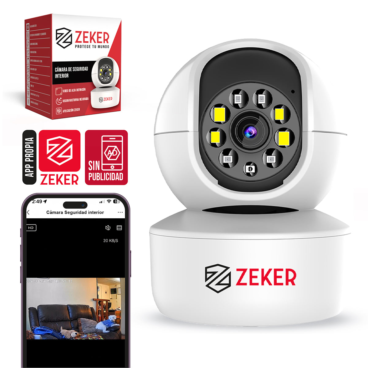 Cámara de Seguridad Interior 2MP WiFi 2.4GHz Zeker