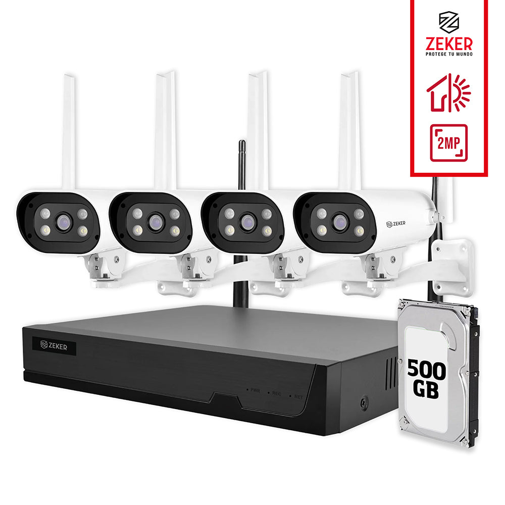 Kit Nvr 4 Camaras Bullet Zeker Seguridad 2MP 500GB