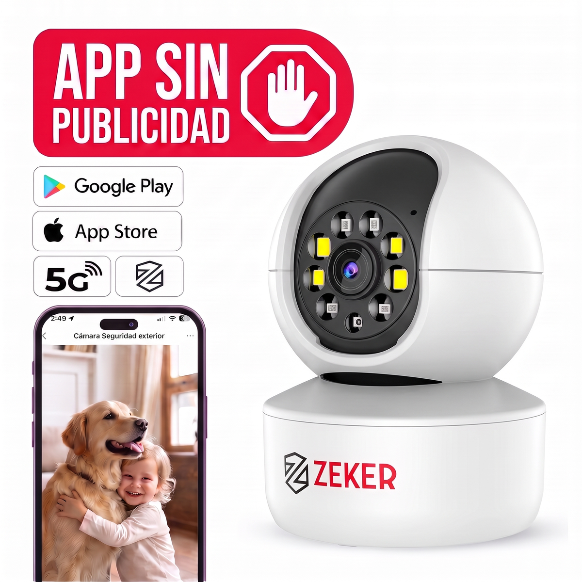 Cámara de Seguridad Interior 2MP WiFi 2.4 y 5GHz Zeker