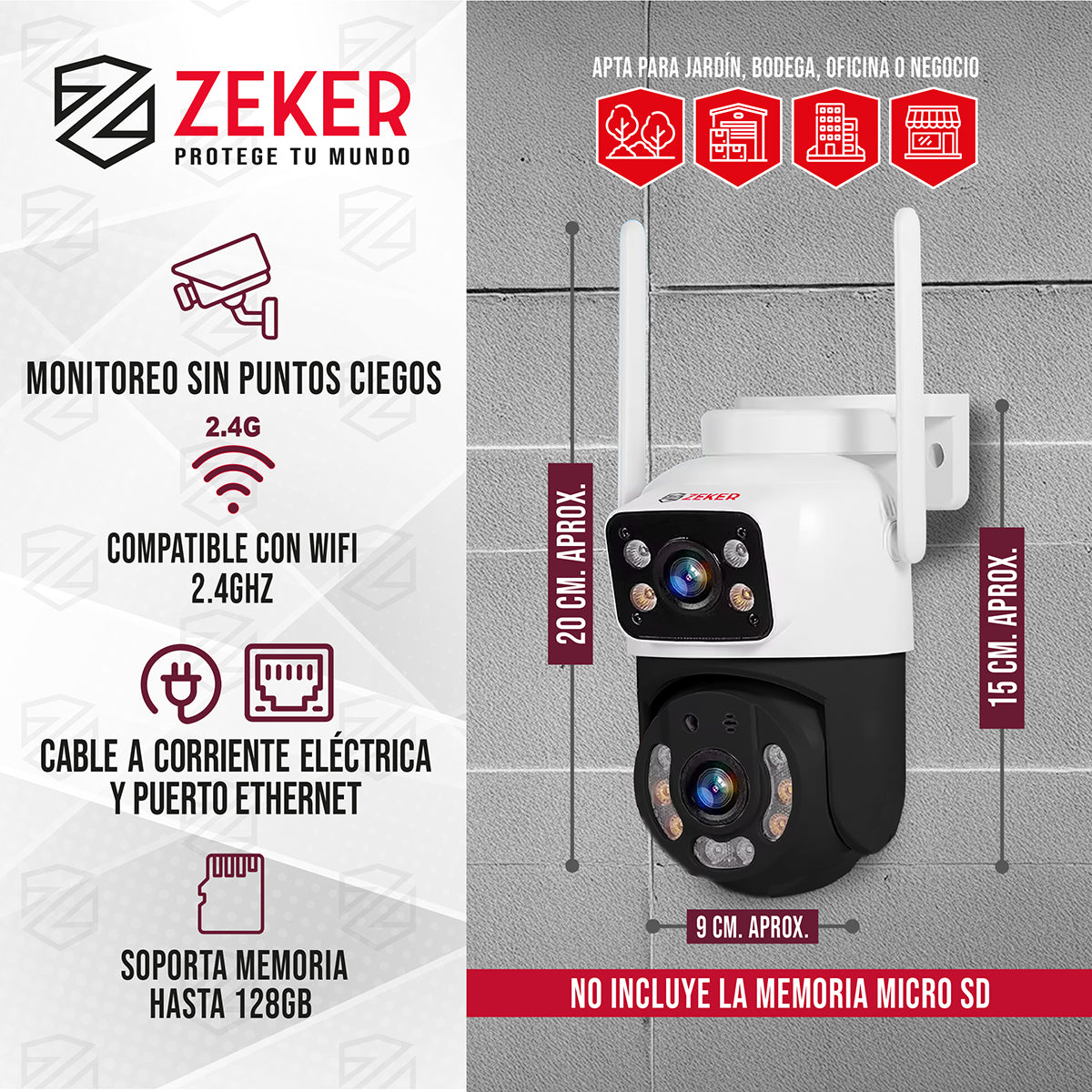 Camara De Seguridad 2.4g Zeker Doble 6mp Exterior Impermeabl