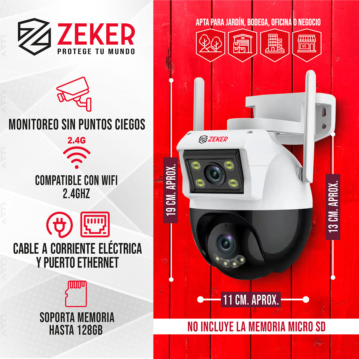 Camara de Seguridad Domo Zeker 4MP 2.4G Wifi Impermeable