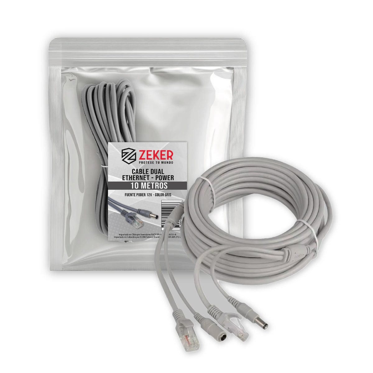 Cable Camara Seguridad Zeker Dual Extensor 10M Dc + Ethernet