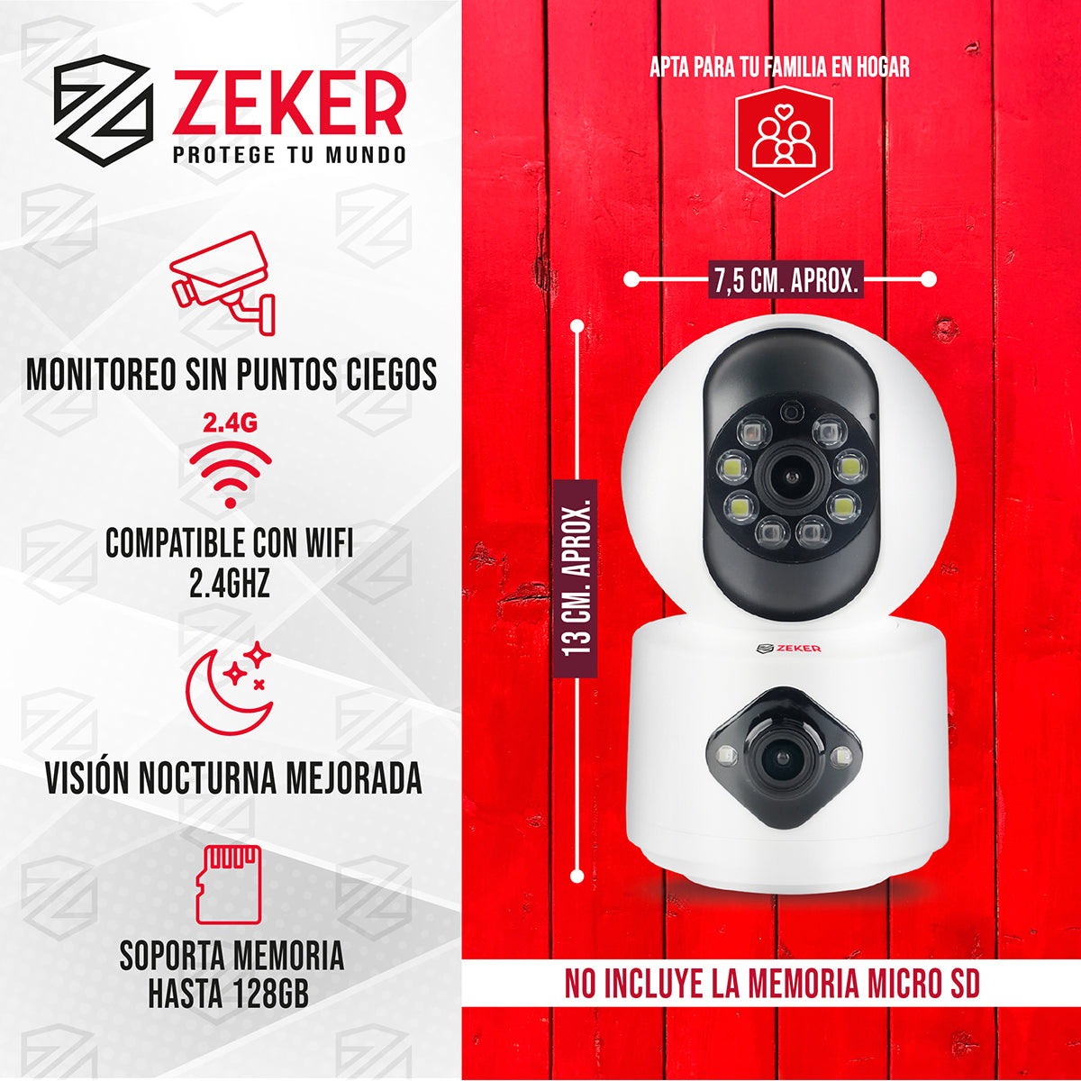 Camara De Seguridad Interior Doble Zeker 4MP 2.4G Wifi IP x3