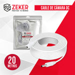 Cable Camara Seguridad Zeker Extensor Universal 20 Mts 12v
