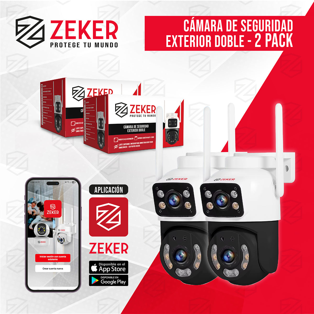 Pack x2 Cámara De Seguridad 2.4G Zeker Doble 4MP Impermeable