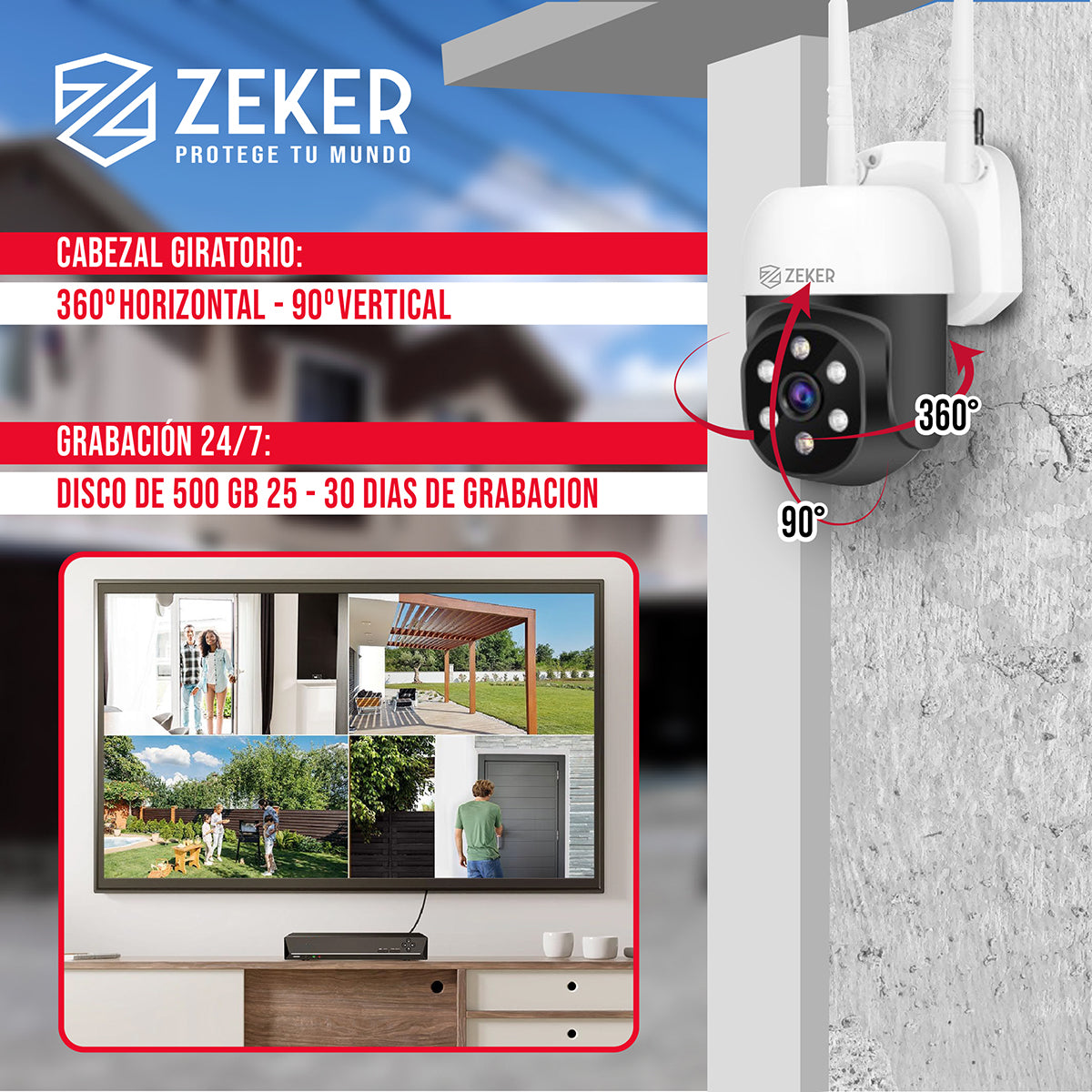 Kit Nvr Camaras Zeker Seguridad FHD 1080p + Disco Duro 500gb