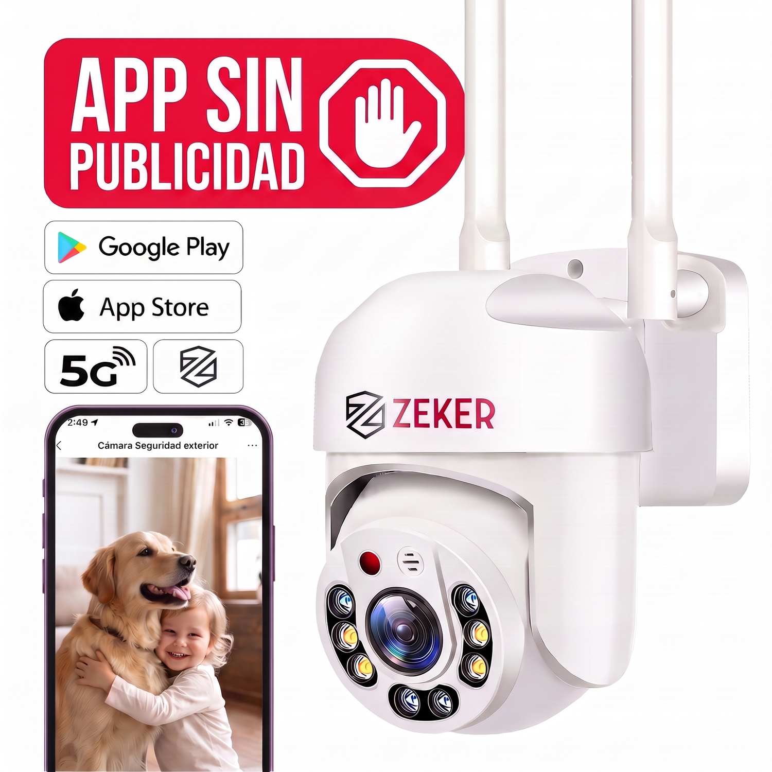 Cámara de Seguridad Exterior PTZ 2MP WiFi 2.4 y 5GHz Zeker