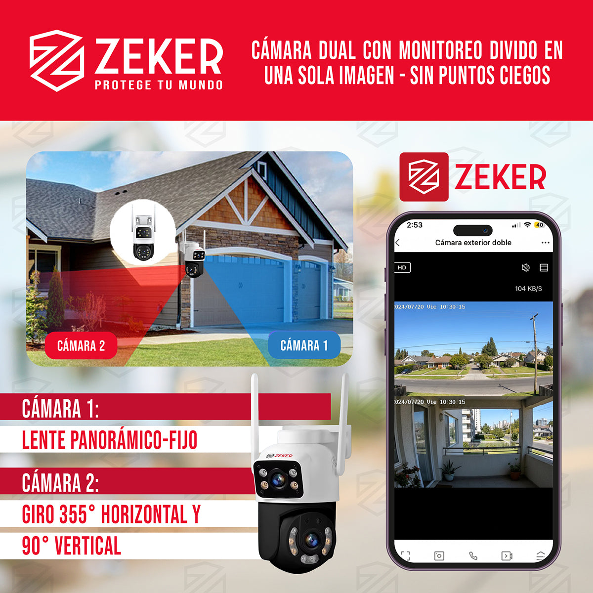 Camara De Seguridad 5G Zeker Doble 4MP Exterior Impermeable