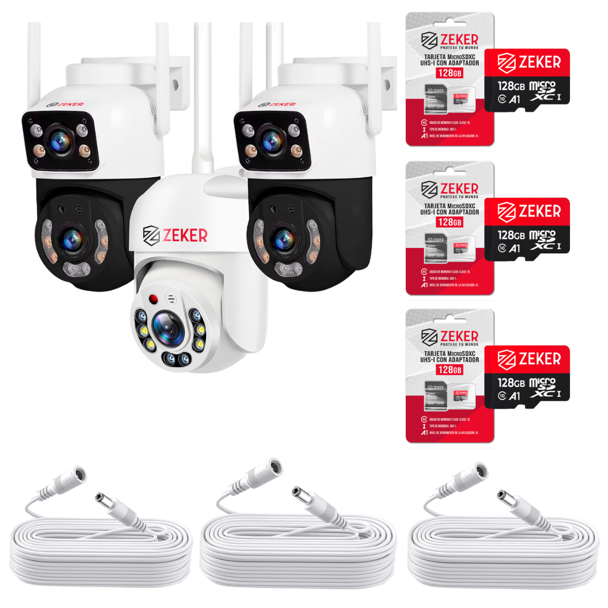 Kit 3 Cámaras Puntos Ciegos + 3 Cables 5MTS + 3 MicroSD 128GB