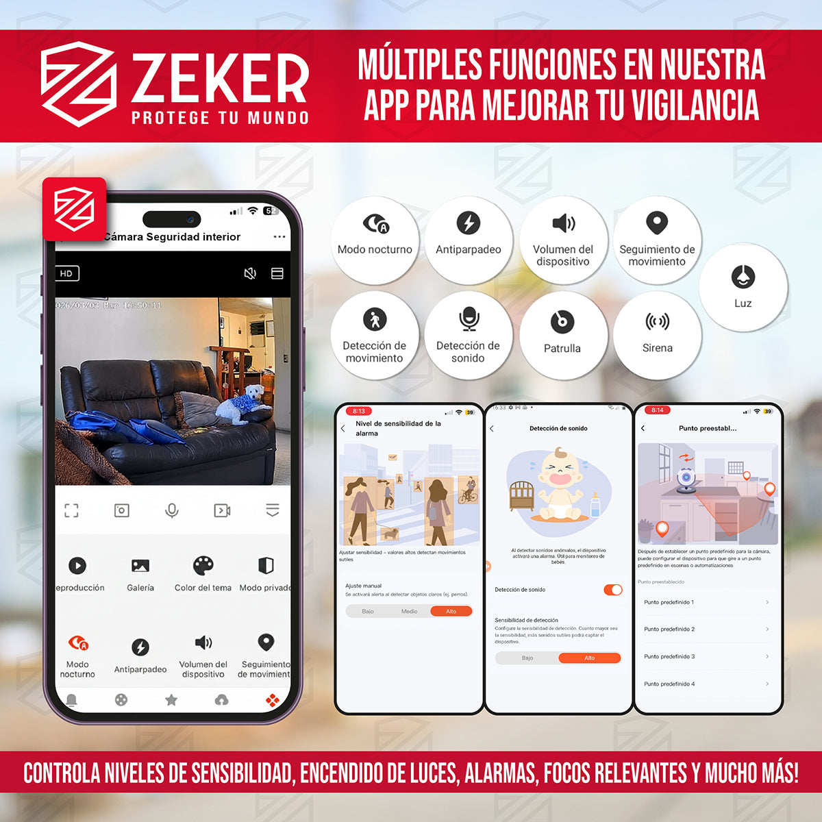 Pack x3 Cámara De Seguridad Interior Wifi IP Zeker 2MP 5G