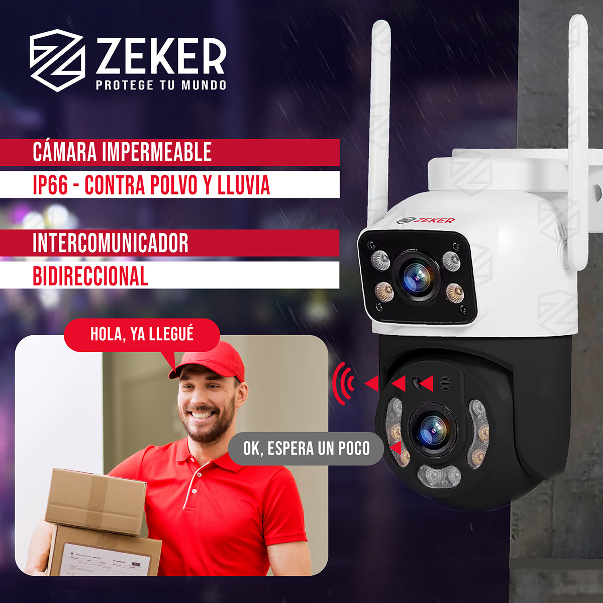 Camara De Seguridad 2.4g Zeker Doble 6mp Exterior Impermeabl
