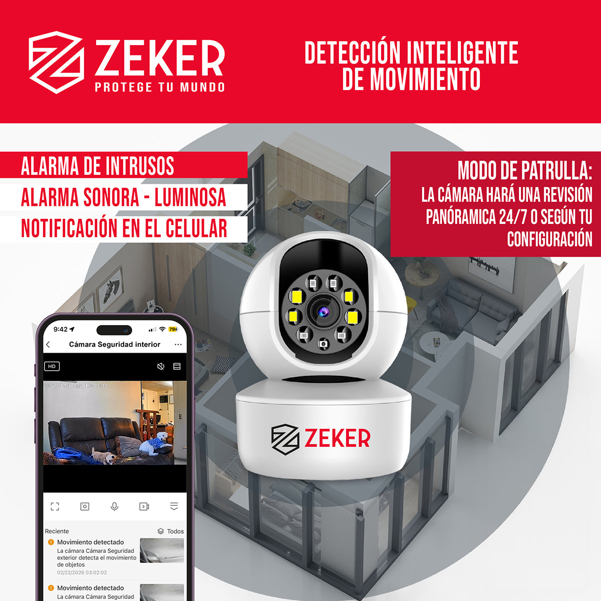 Pack x3 Cámara De Seguridad Interior Wifi IP Zeker 2MP 5G