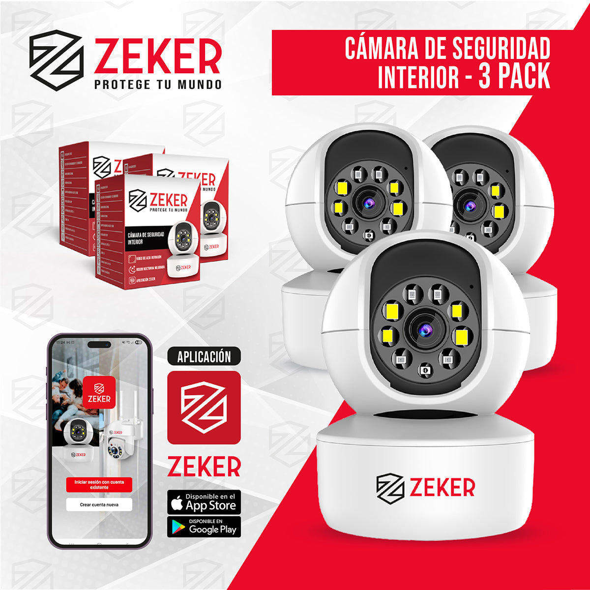 Pack x3 Cámara De Seguridad Interior Wifi IP Zeker 2MP 5G
