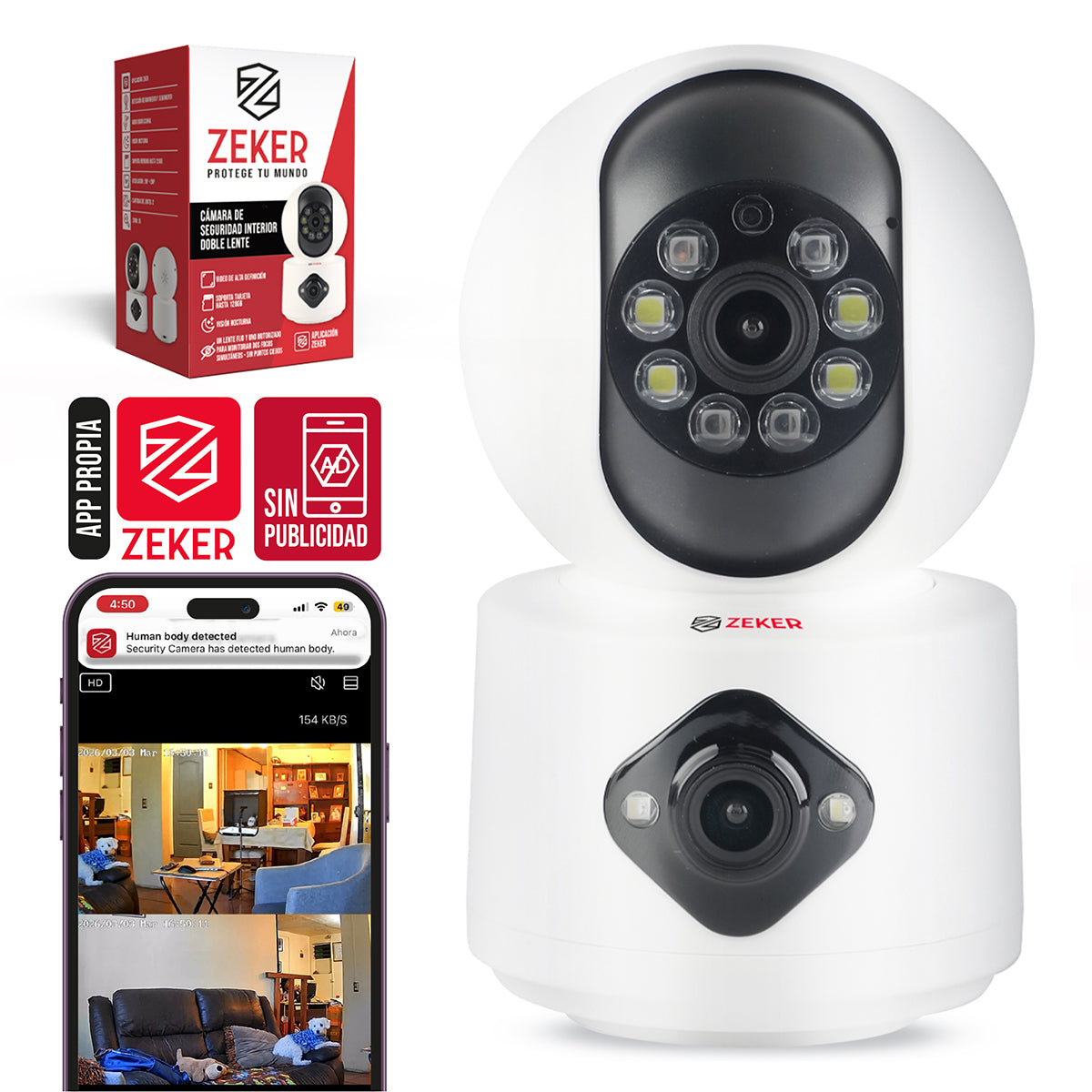 Camara De Seguridad Interior Doble Zeker 4MP 2.5Ghz Wifi IP