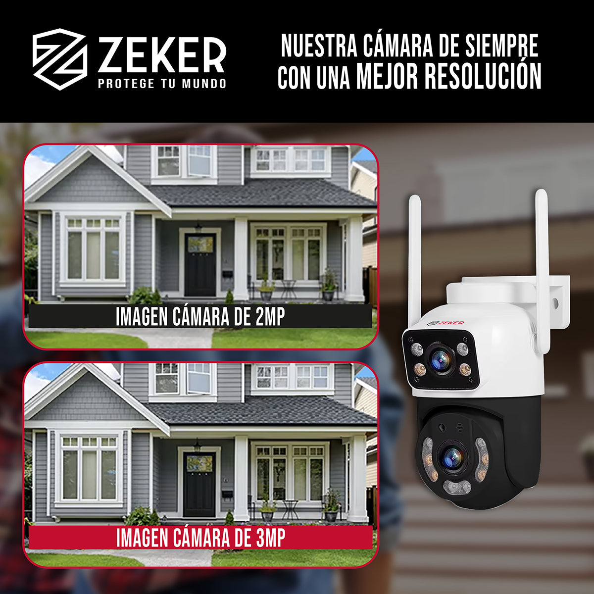 Camara De Seguridad 2.4g Zeker Doble 6mp Exterior Impermeabl