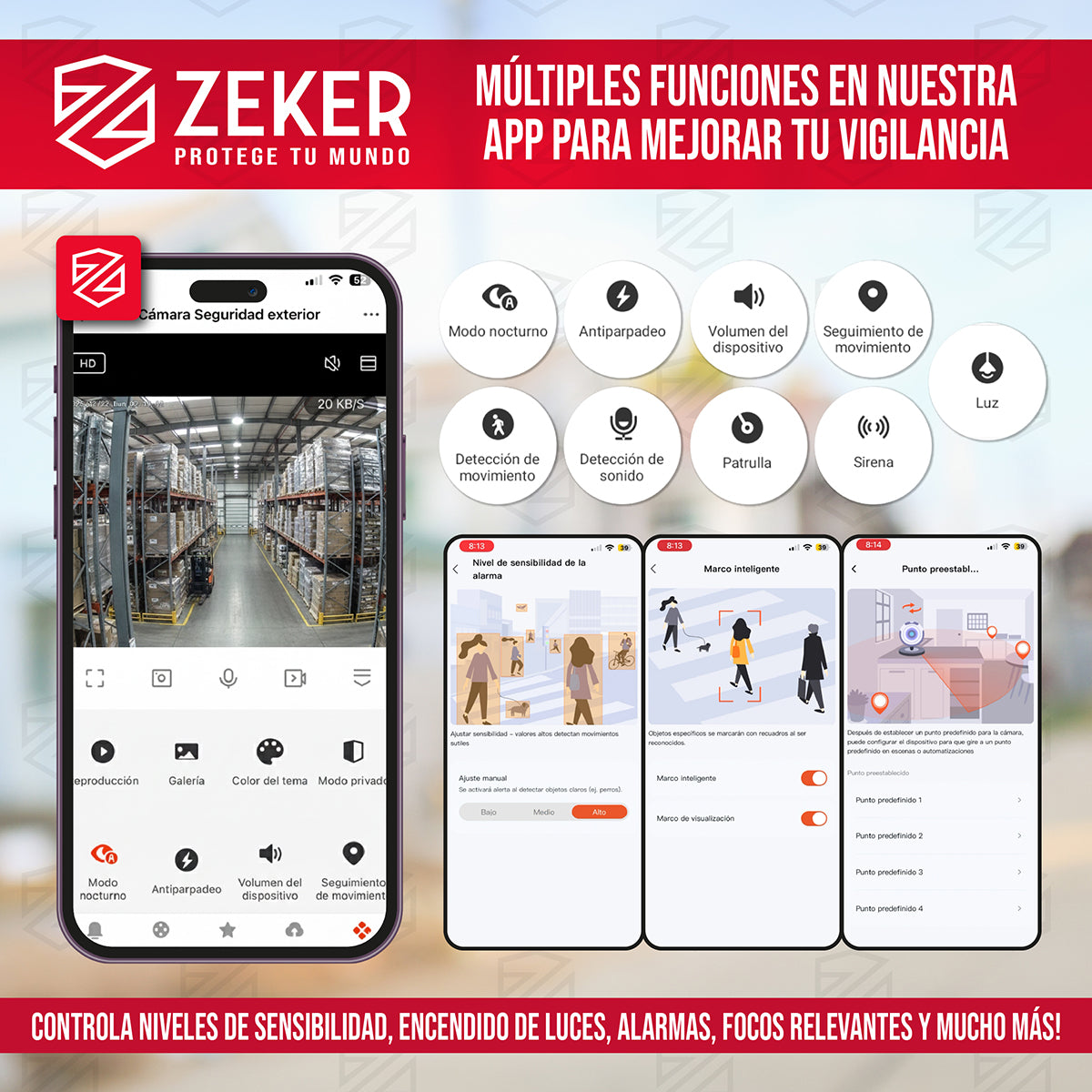 Pack x3 Cámara de Seguridad Wifi Impermeable Zeker 2MP 5G