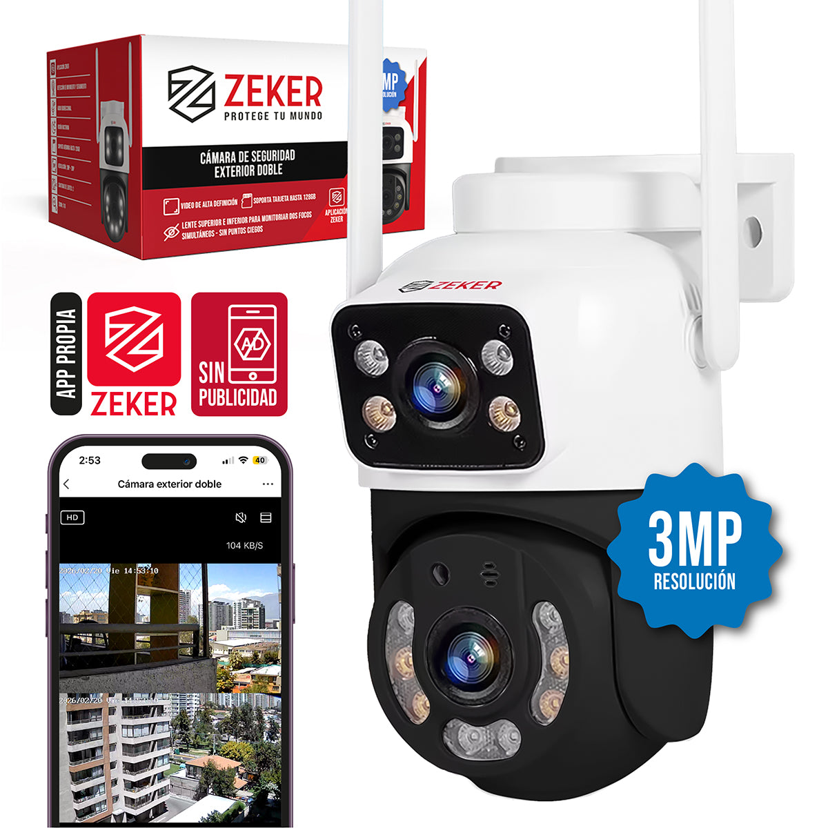 Camara De Seguridad 2.4g Zeker Doble 6mp Exterior Impermeabl