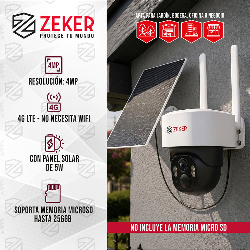 Cámara De Seguridad 4G Panel Solar 4MP - Sin Wifi - especificaciones