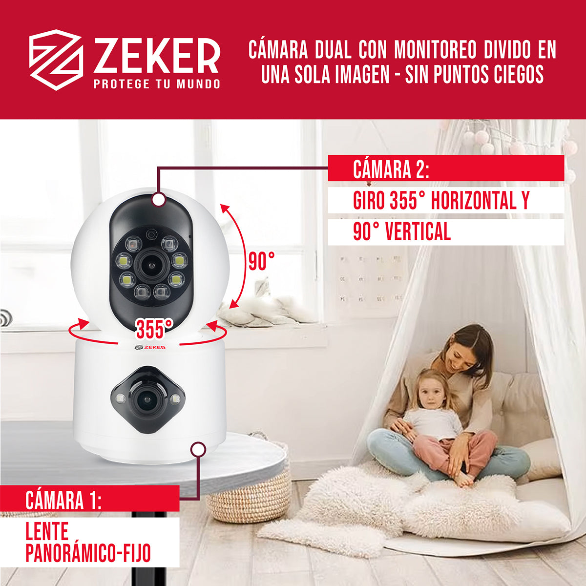 Camara De Seguridad Interior Doble Zeker 4MP 2.5Ghz Wifi IP
