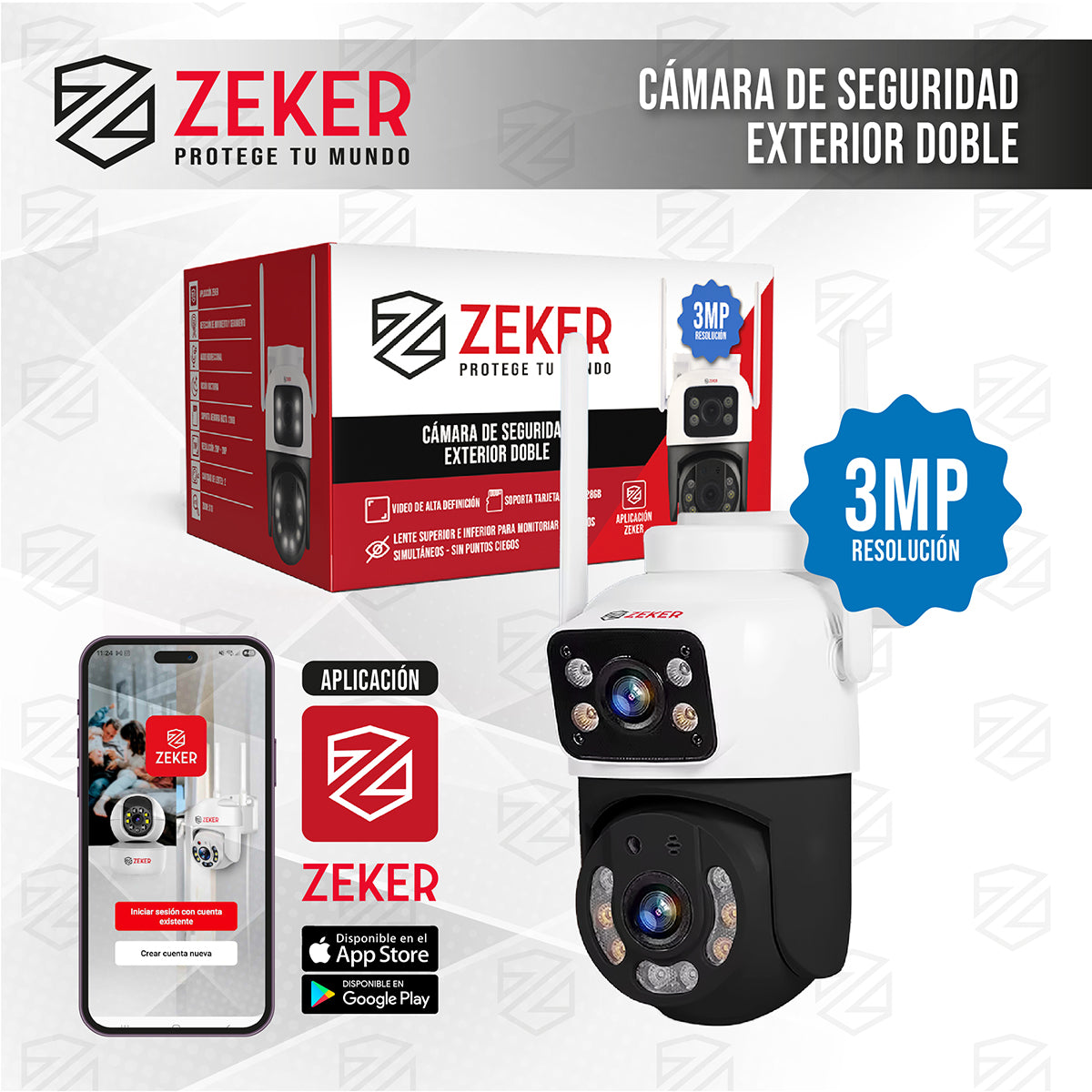 Camara De Seguridad 2.4g Zeker Doble 6mp Exterior Impermeabl